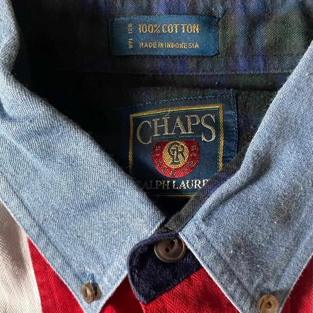 Vintage Chaps Red And White Stripe Oxford Casual Button Down Shirt Size L - Picture 3 of 6